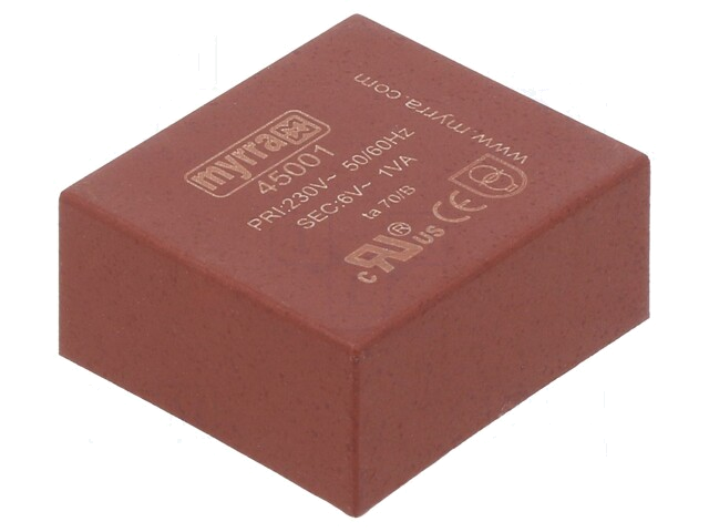 Transformator: ingegoten; 1VA; 230VAC; 6V; 167mA; PCB; 34x31x15mm Transformator: ingegoten; 1VA; 230VAC; 6V; 167mA; PCB; 34x31x15mm
